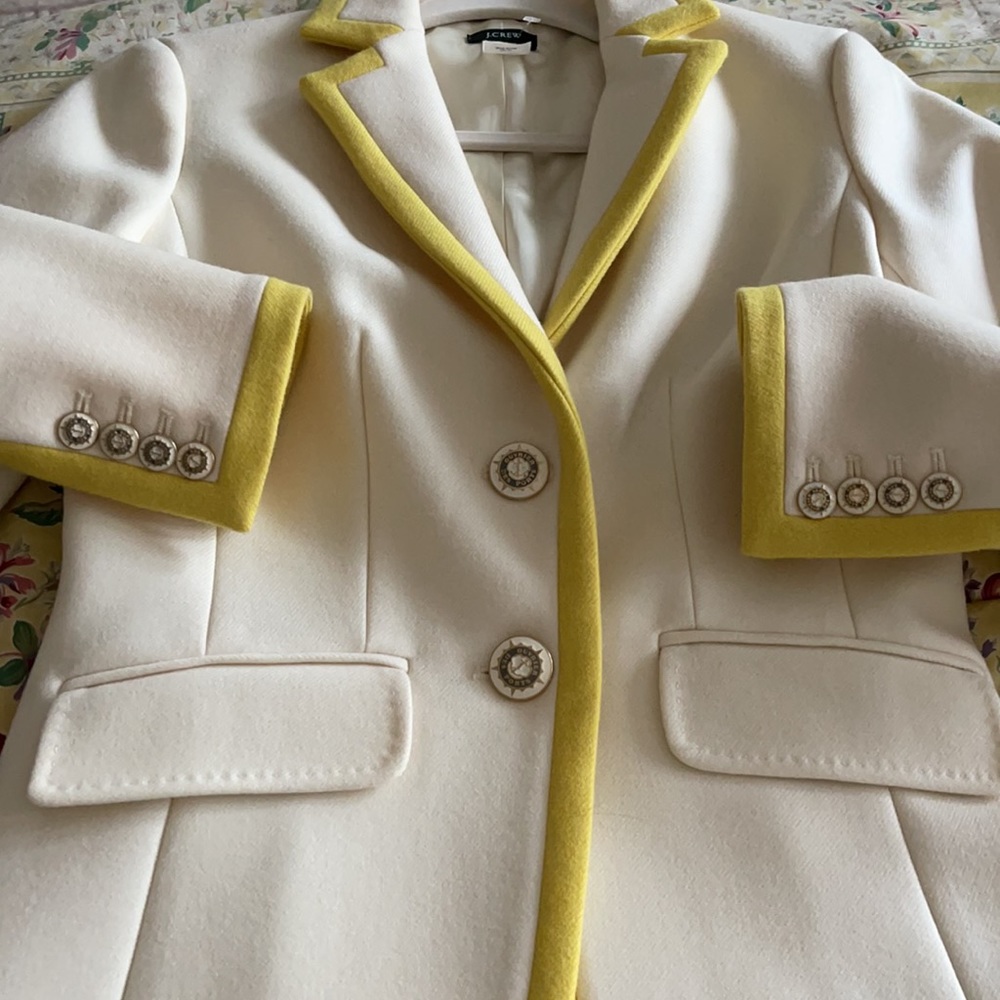 NWT J. Crew Lexington Wool Blazer Cream Yellow Trim Preppy Equestrian Size 4 - Picture 9 of 16